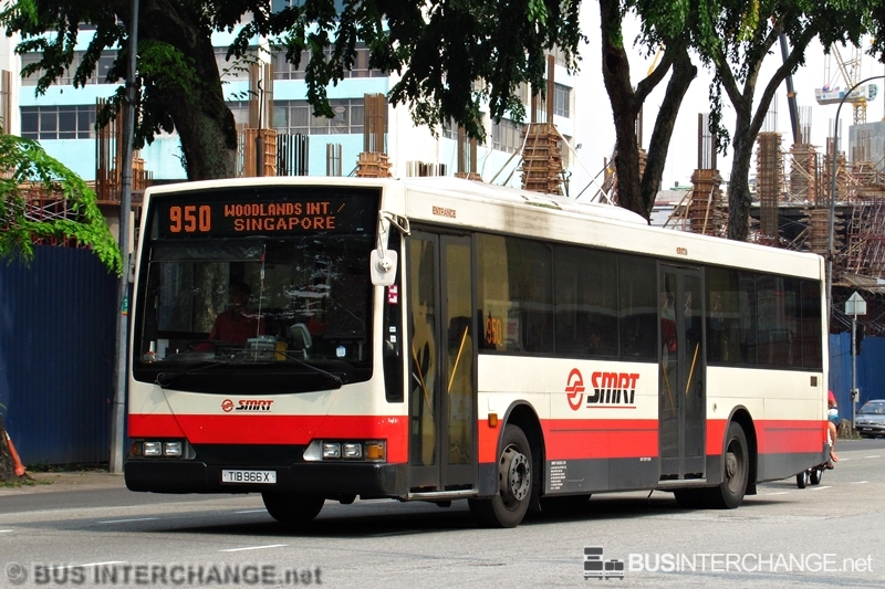 A Mercedes-Benz O405 (TIB966X) operating on SMRT Buses bus service 950