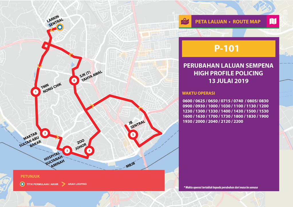 Official poster of Bas Muafakat Johor P101 for the temporary diversion.