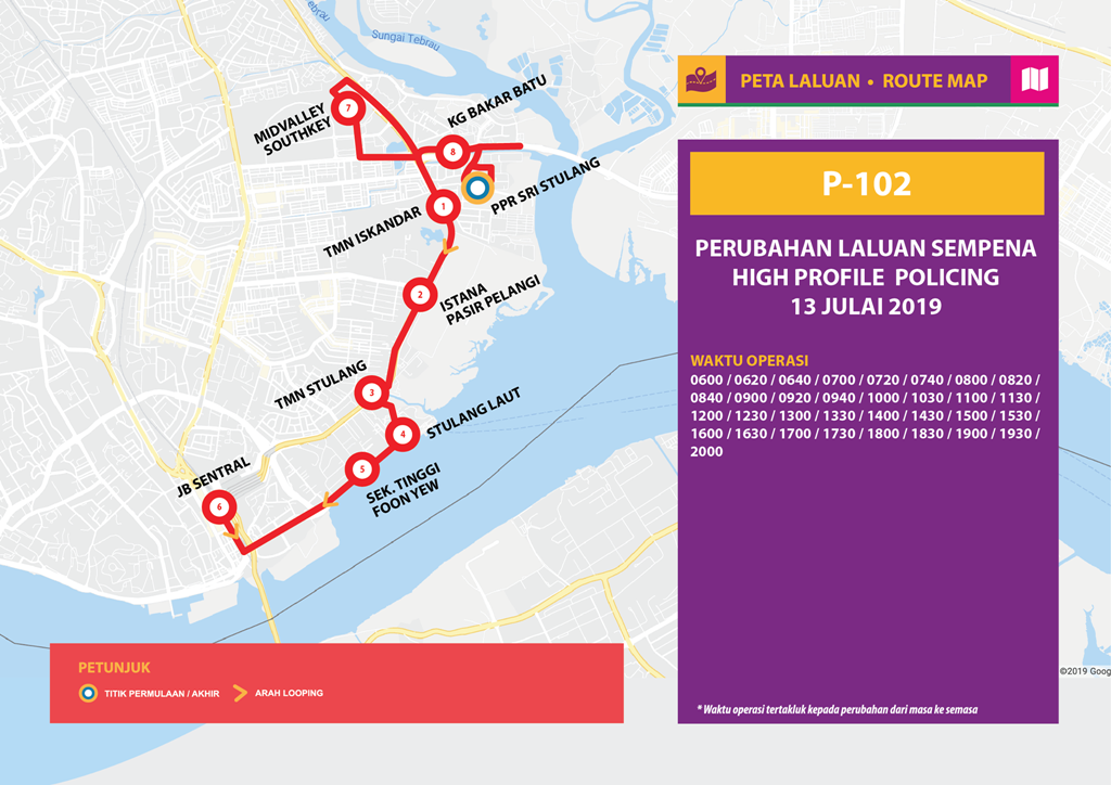Official poster of Bas Muafakat Johor P102 for the temporary diversion.