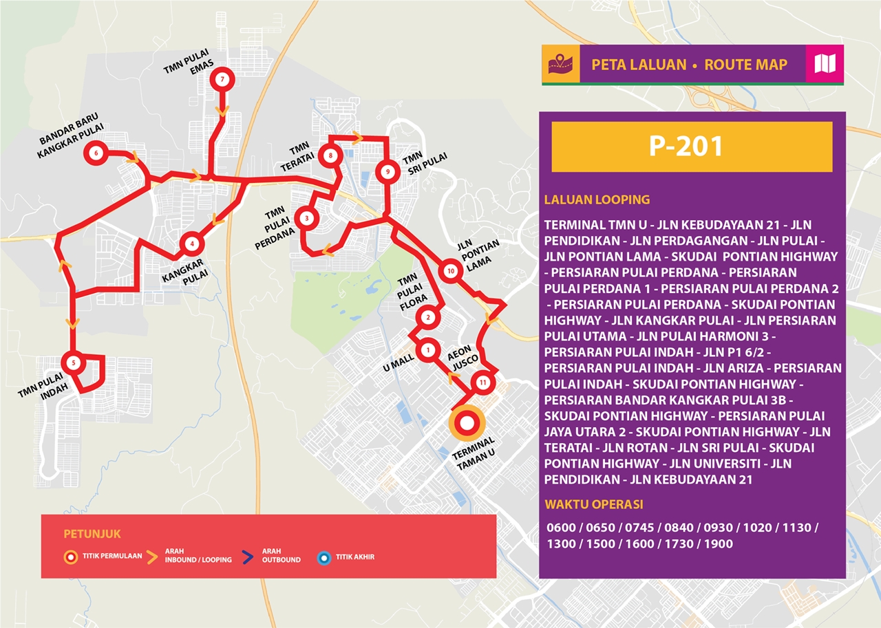 Map for Bas Muafakat Johor P201, effective from 1 January 2018.