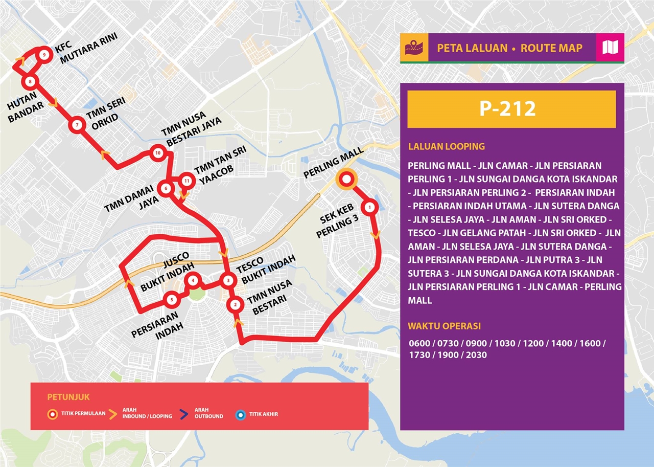 Map for Bas Muafakat Johor P212, effective from 1 January 2018.