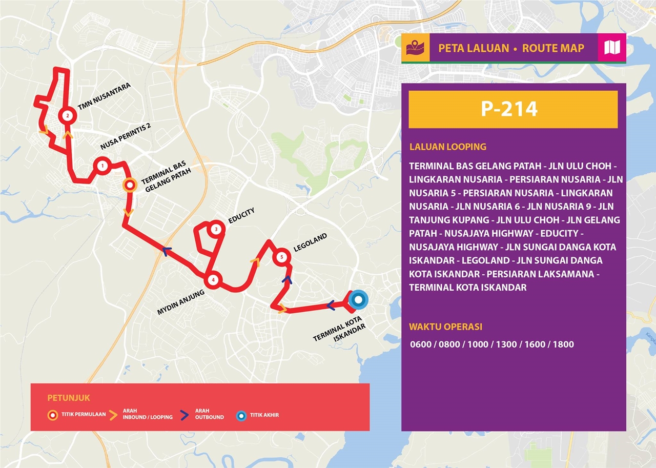 Map for Bas Muafakat Johor P214, effective from 1 January 2018.