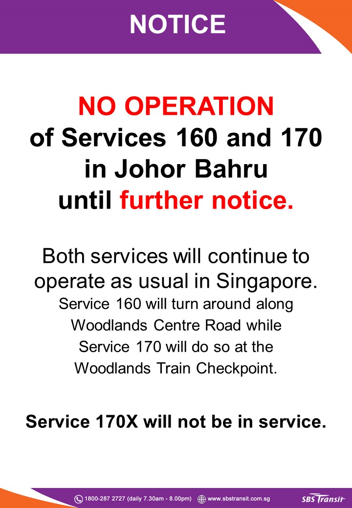 Official poster on operating status of SBS Transit bus services 160, 170 & 170X