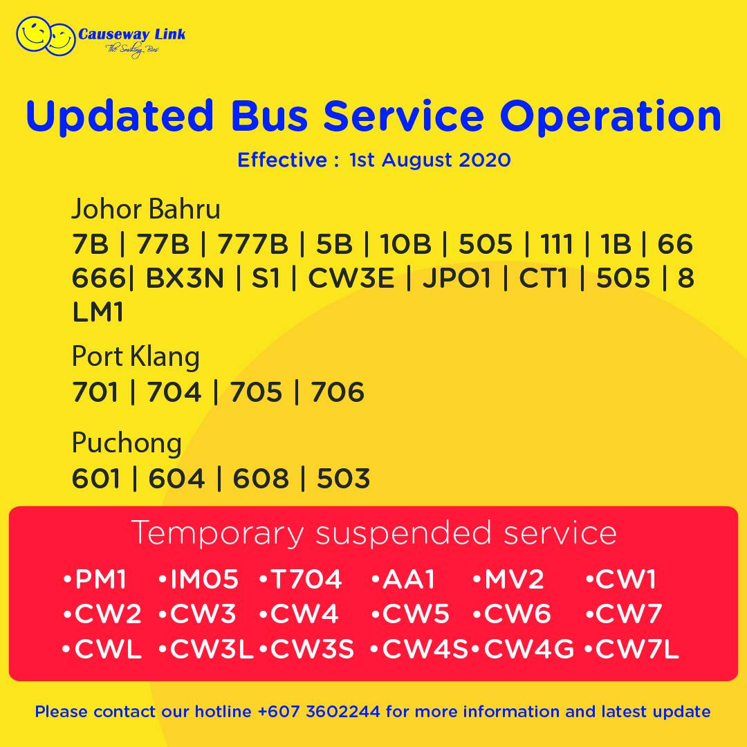 Operating status of Causeway Link bus services from 1 Aug 2020