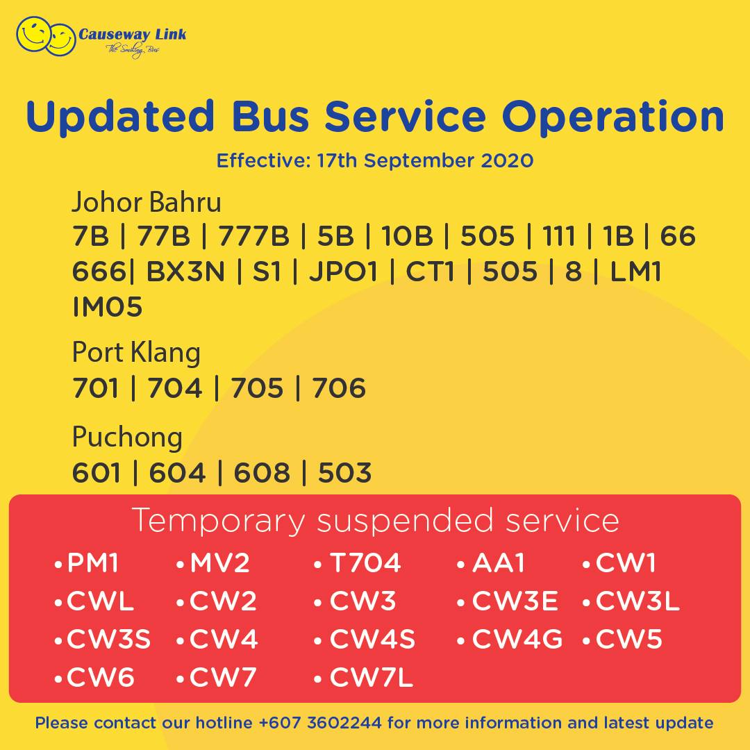 Operating status of Causeway Link bus services from 17 Sep 2020