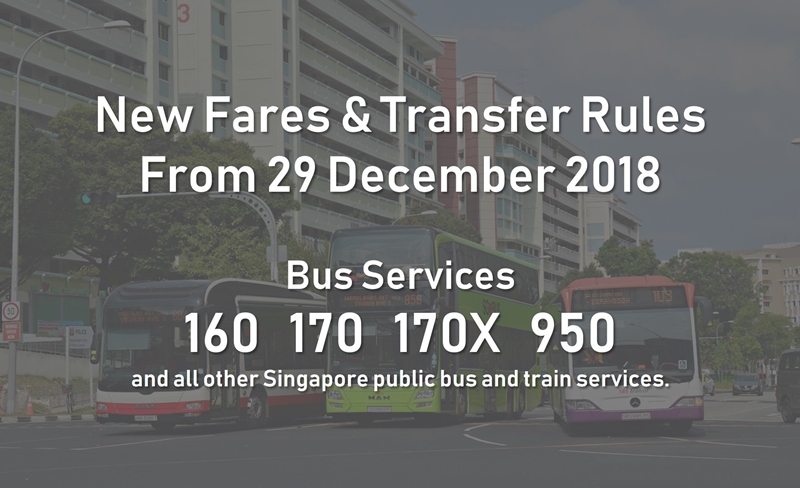New bus fares and transfer rules on Singapore public bus and train services from 29 December 2018.