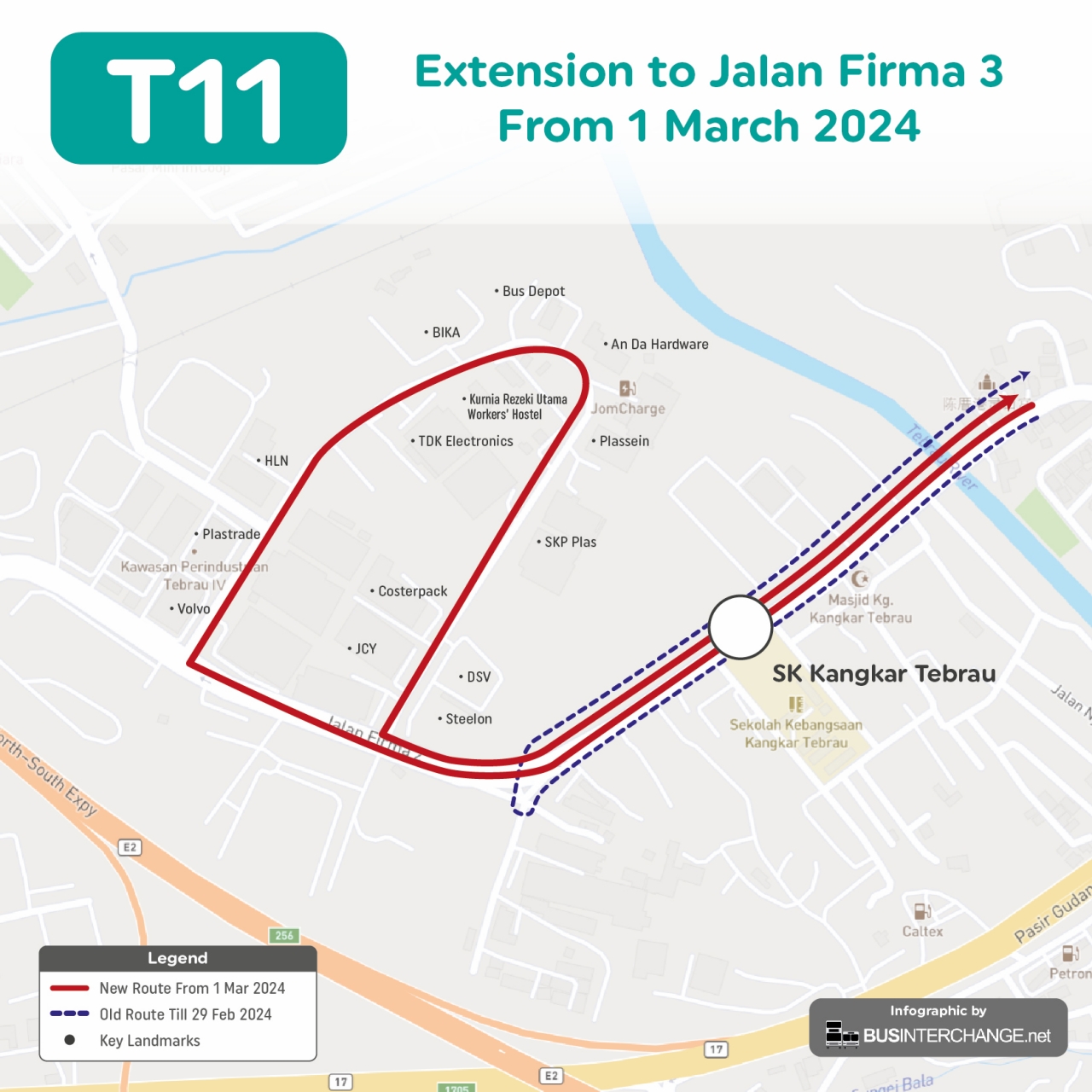 myBas Johor Bahru Route T11 extends to Kawasan Perindustrian Tebrau IV from 1 March 2024