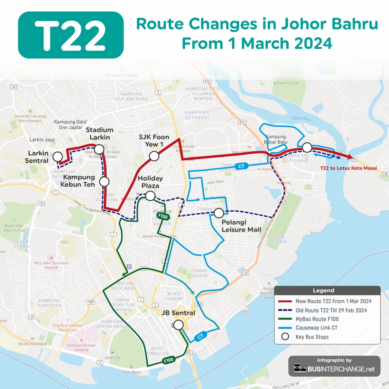 myBas Johor Bahru Route T22 to serve Kebun Teh cemeteries from 1 March 2024