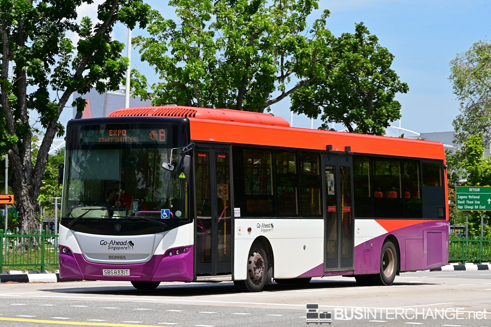The Scania K230UB with Gemilang Coachworks bodywork (SBS8331T) is seen on Go-Ahead Singapore East Coast Bus Depot Staff Shuttle B.