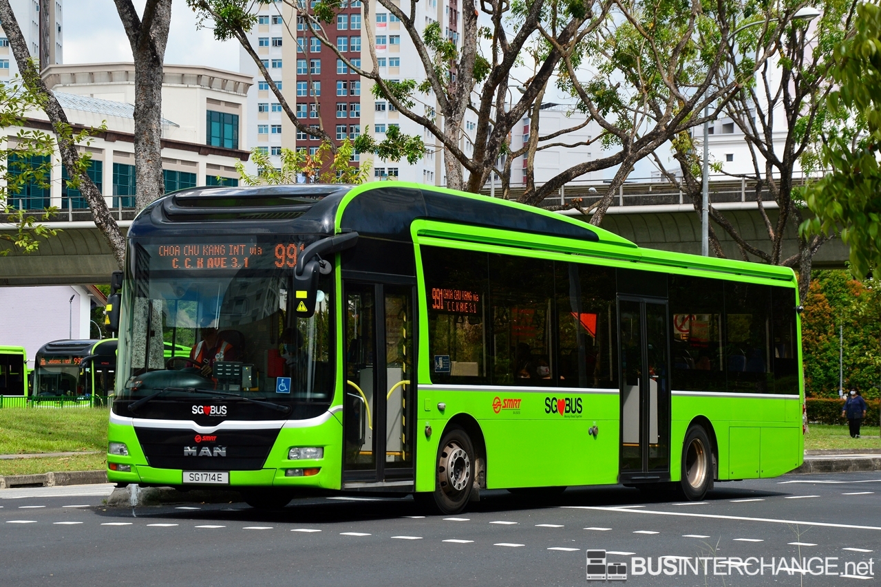 SG1714E — A MAN NL323F (A22) (Gemilang) single-deck bus serving commuters on service 991 under current bus operator SMRT Buses.