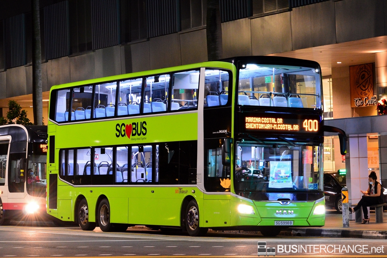 The MAN ND323F (A95) with Gemilang Coachworks bodywork (SG5998B) is seen on SBS Transit Bus Service 400.