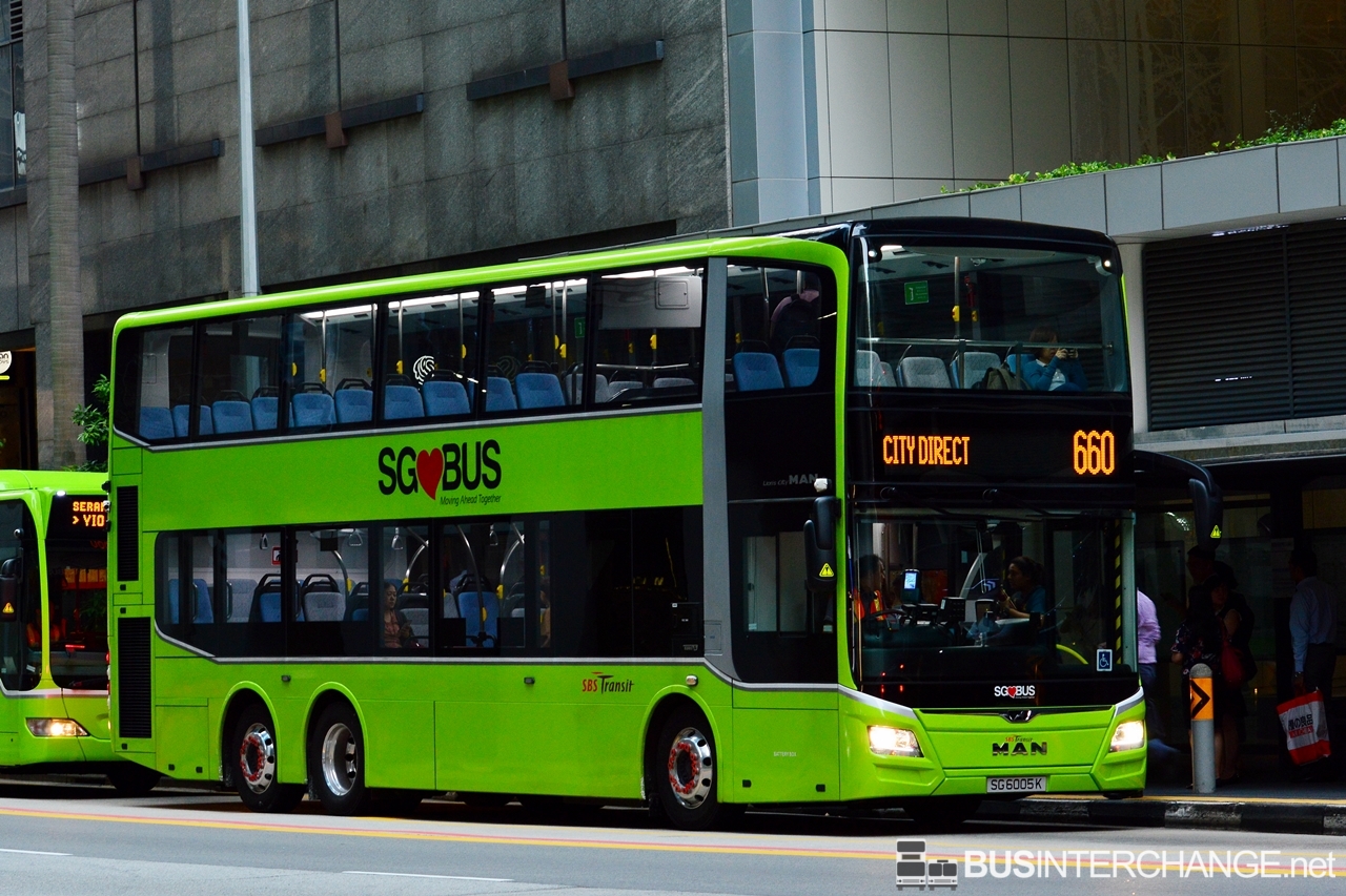 The MAN ND323F (A95) with Gemilang Coachworks bodywork (SG6005K) is seen on SBS Transit Bus Service 660.