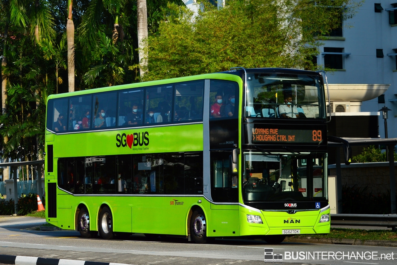 The MAN ND323F (A95) with Gemilang Coachworks bodywork (SG6270K) is seen on SBS Transit Bus Service 89.