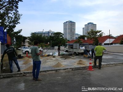 Cement works on the Leyland Olympian display area at Pat`s Schoolhouse Katong - Special Leyland Olympian ONTL11/2RF