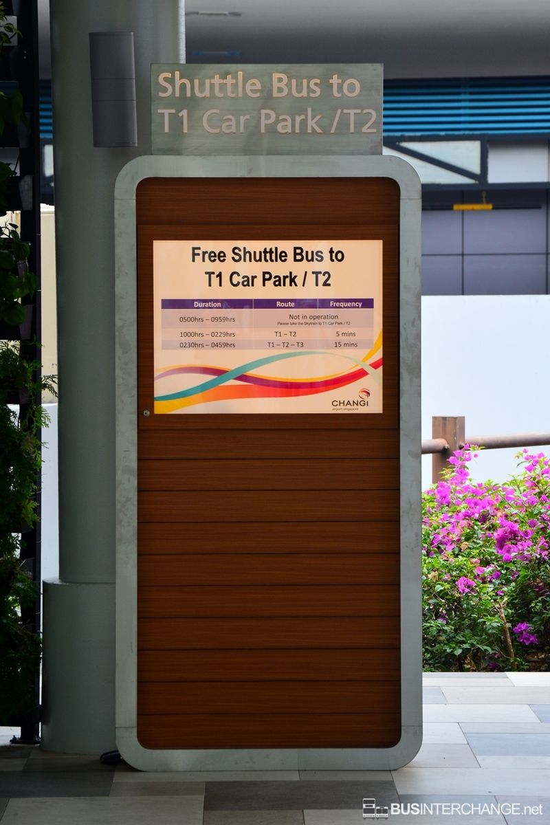 Information Board for Changi Airport Terminal 1 <> 2 Shuttle Service - Woodlands Transport