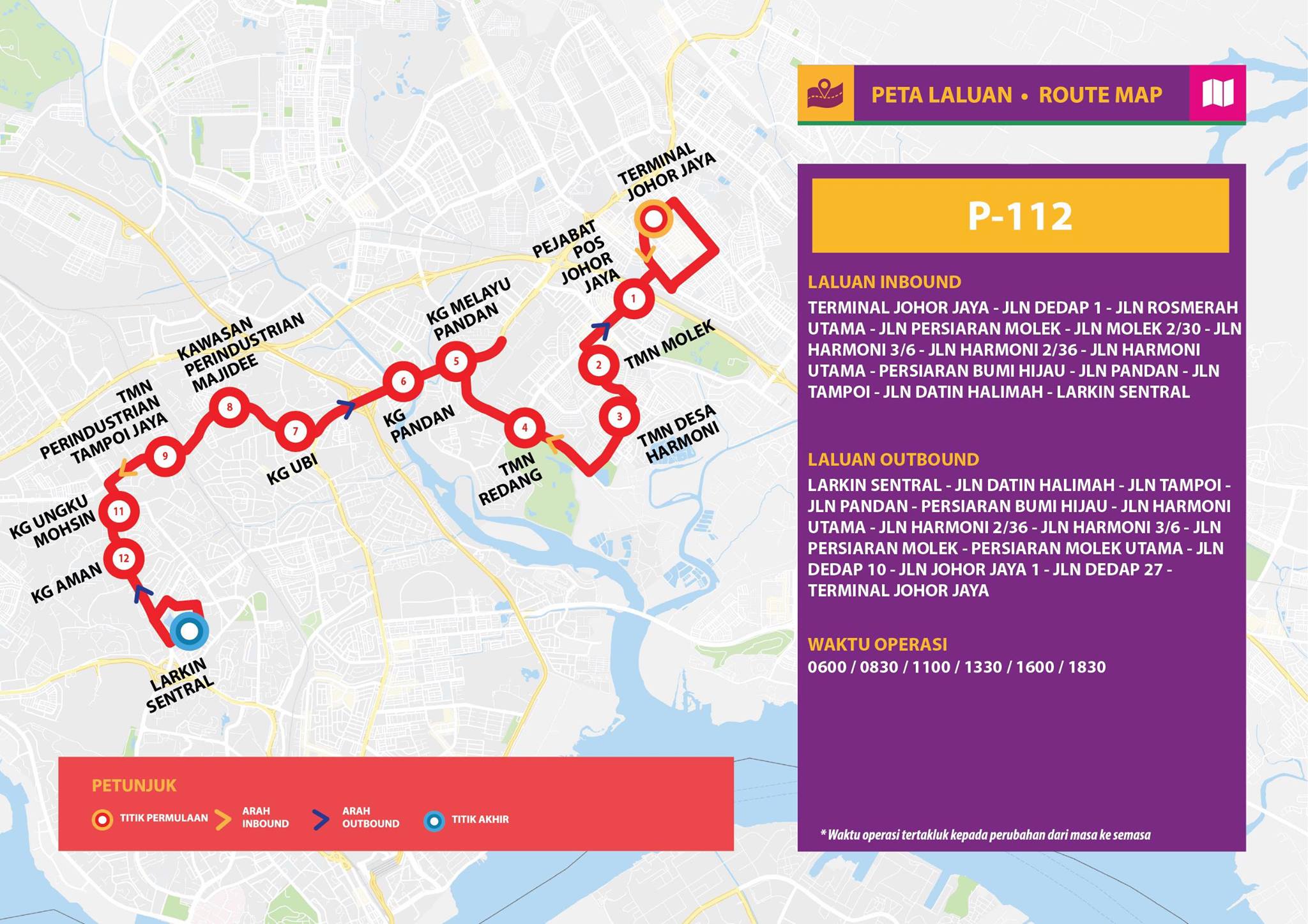 Bas Muafakat Johor P112 route map effective from 1 November 2018.
