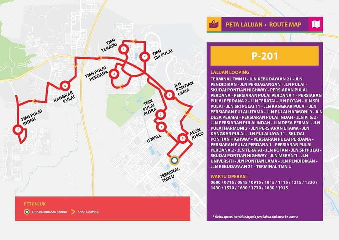 Bas Muafakat Johor P201 route map effective from 1 November 2018.