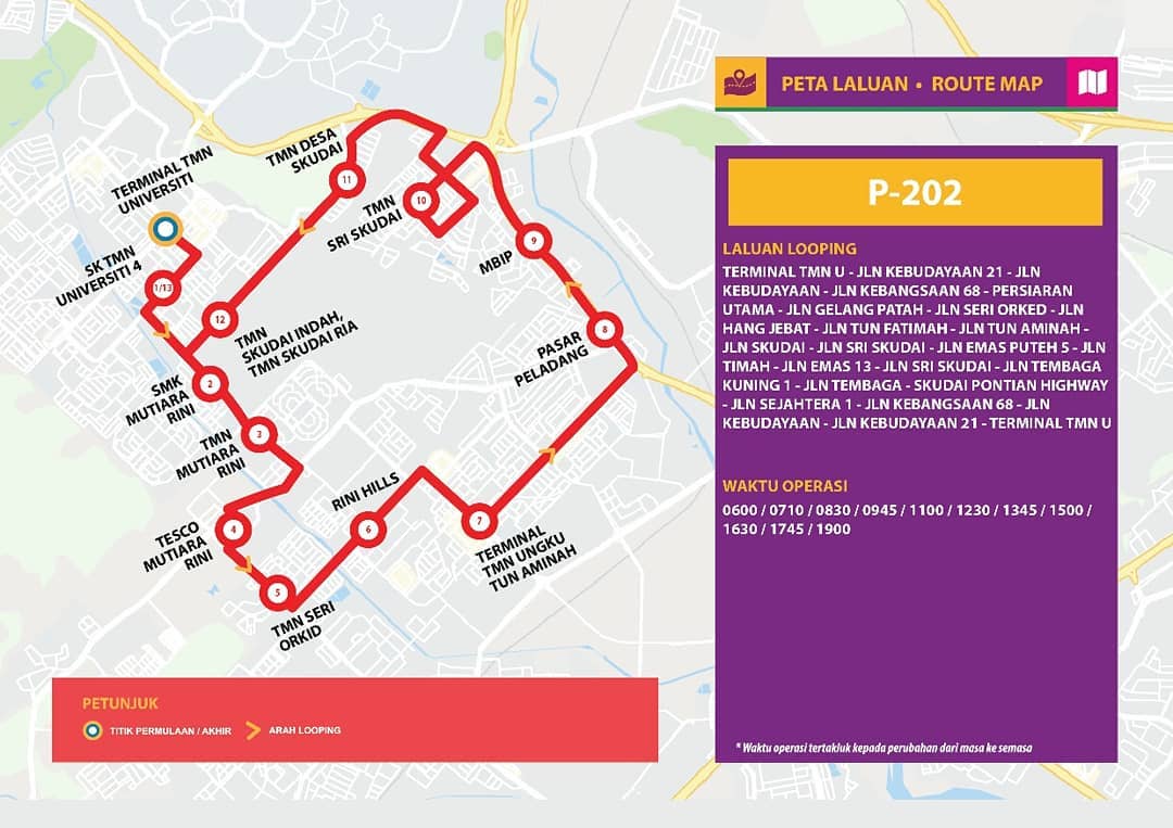 Bas Muafakat Johor P202 route map effective from 1 November 2018.