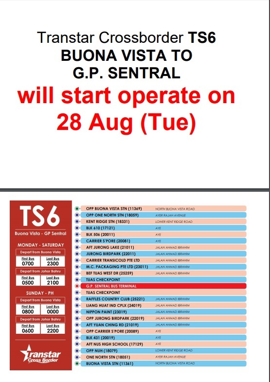 Screengrab of the bus timetable for cross-border bus service TS6.