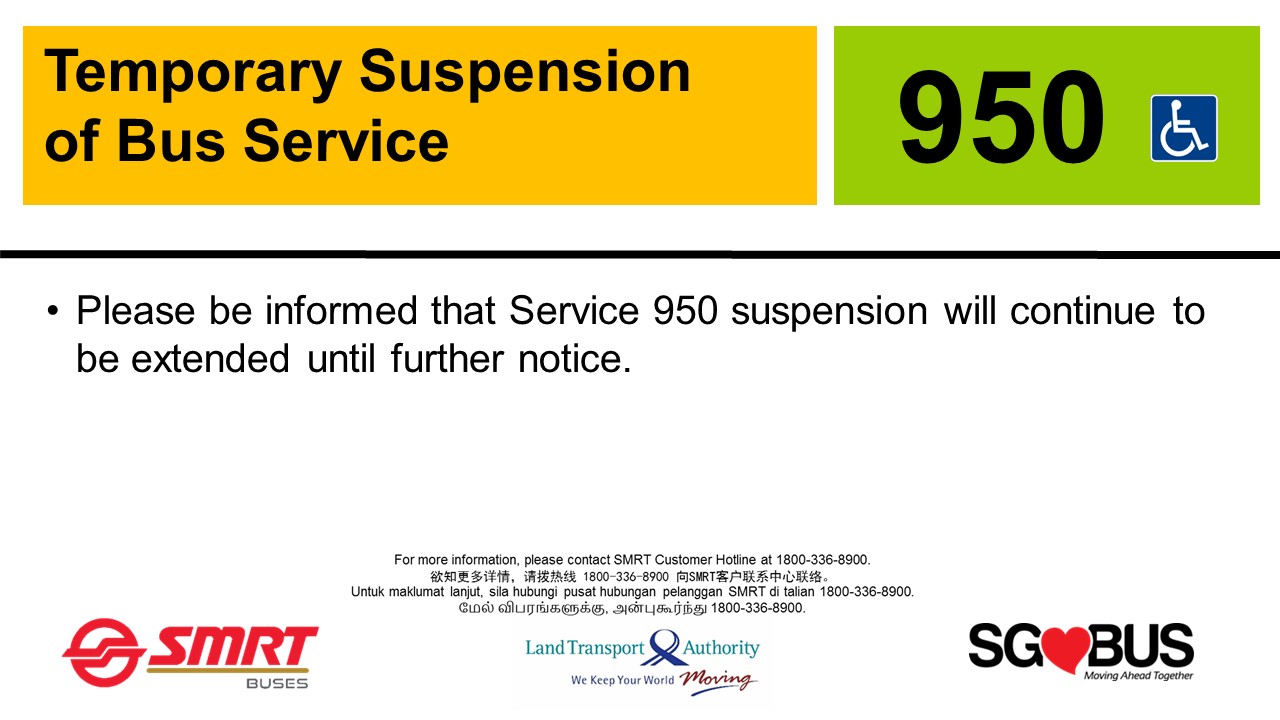 Suspension of SMRT Bus 950 until further notice