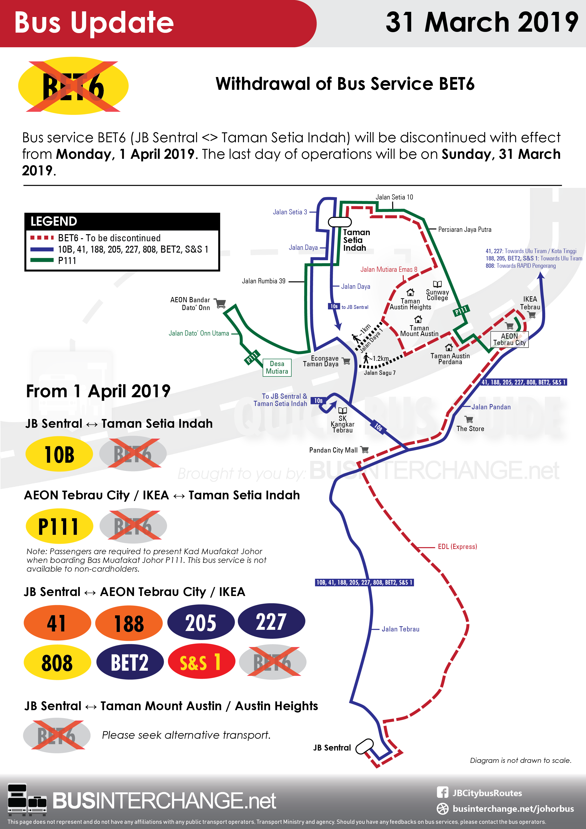 Alternative bus services for Trans Iskandar bus BET6 operated by Causeway Link