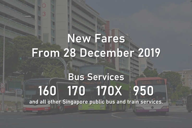 New bus fares on Singapore public bus and train services from 28 December 2019.