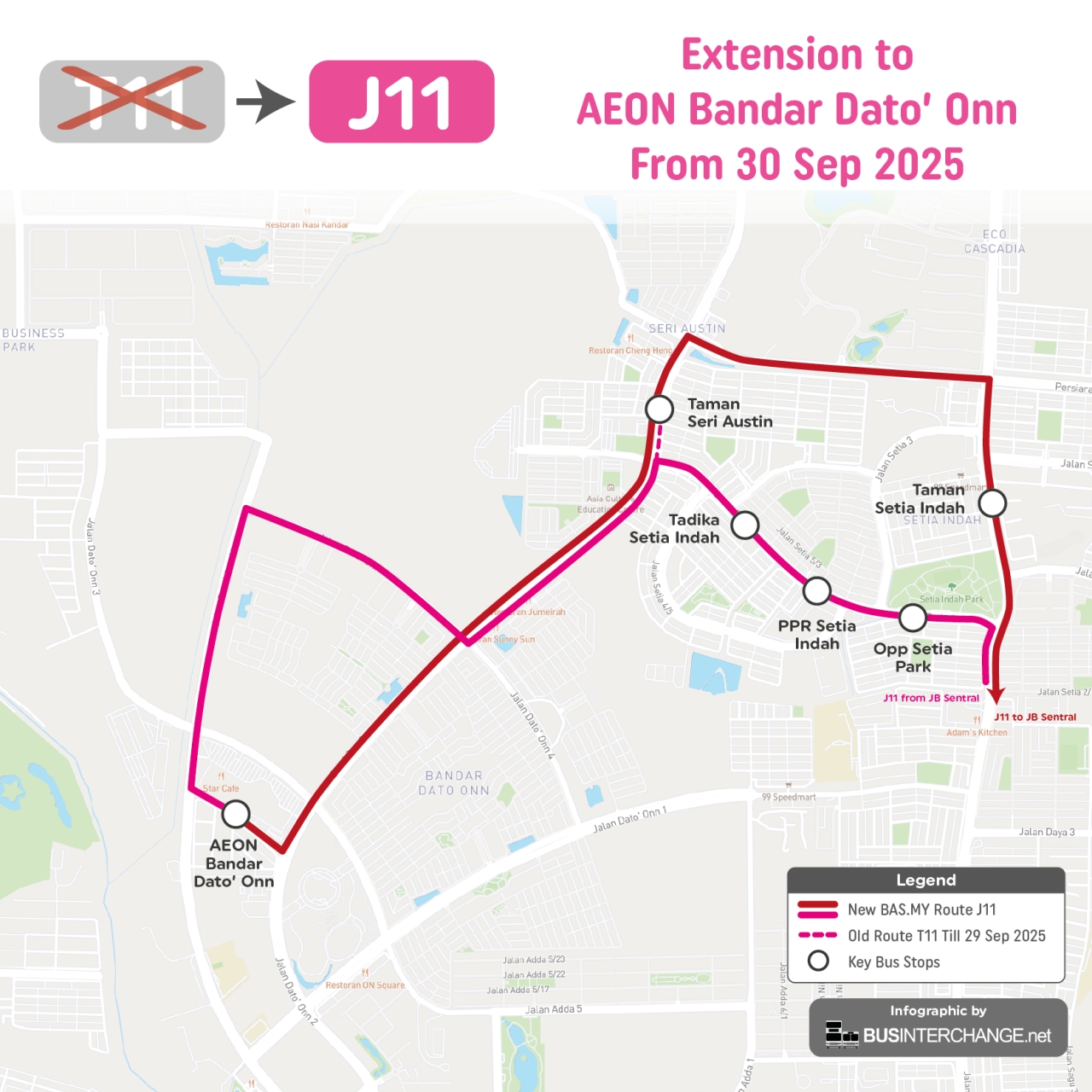 BAS.MY Johor Bahru Route J11 extends to AEON Bandar Dato' Onn from 30 September 2025