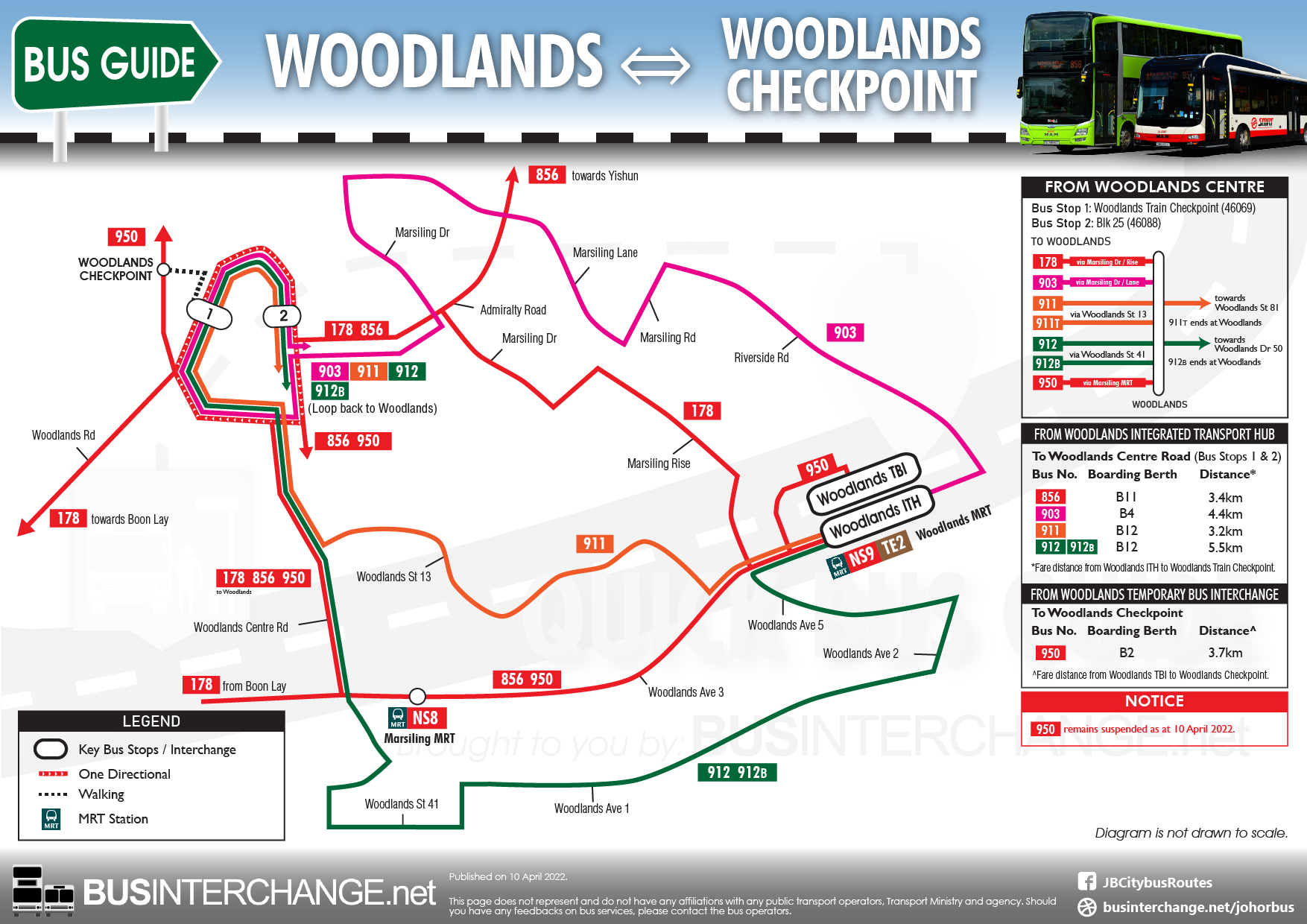 Bus services between Woodlands Interchange and Woodlands Checkpoint.