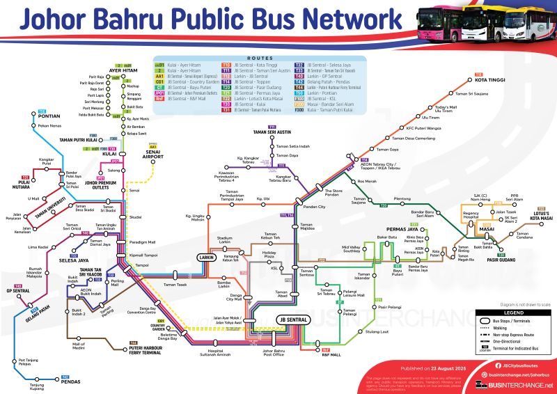 Overall Bus Map for Johor Bahru Bus Services