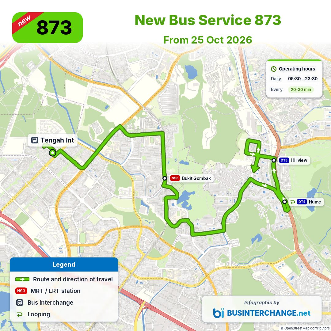New Bus Service 873 & 873M: Service 873 route