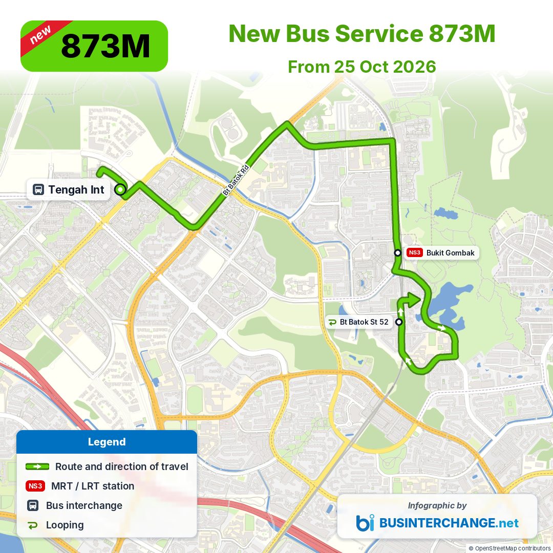 New Bus Service 873 & 873M: Service 873M route